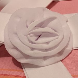 88" white sash tie belt with rose, 2" wide